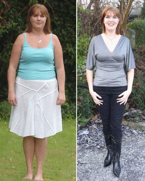 Kefir diyetinde kilo vermeden önce ve sonra kadın